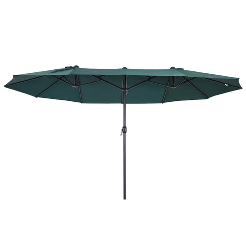 15ft Double-Sided Patio Umbrella, Twin Canopy, Crank, Dark Green