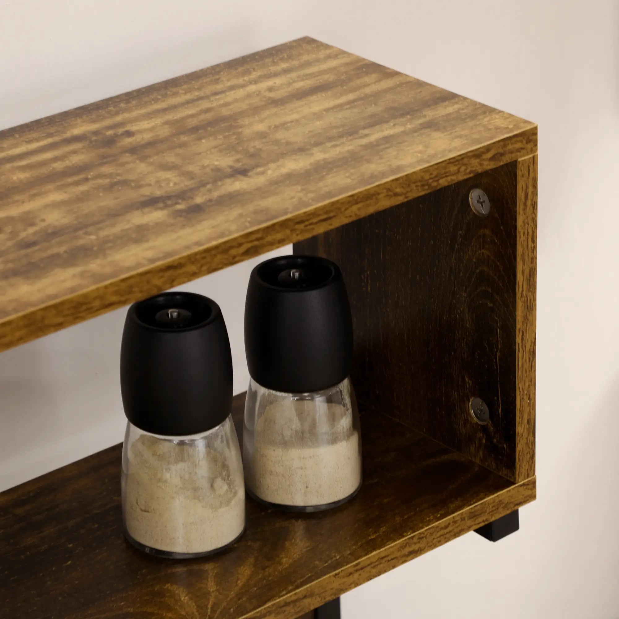 Baker's Rack with Charging Station, Microwave Shelf, Rustic Brown Storage Cabinets at Gallery Canada