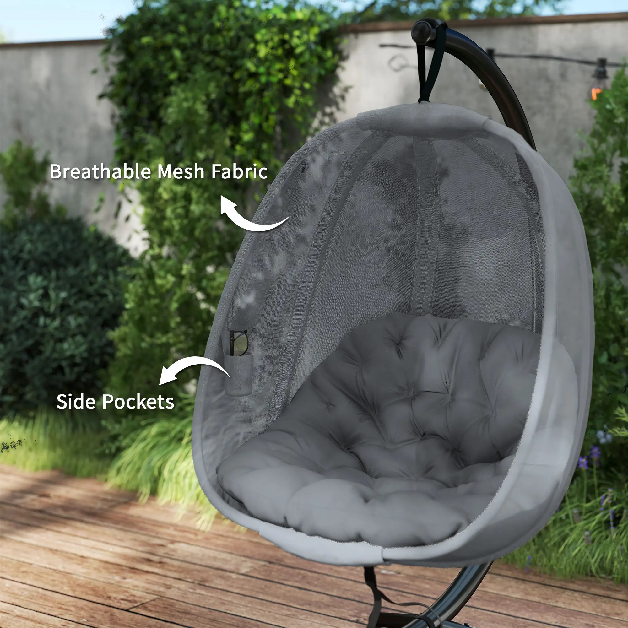 Hanging Egg Chair, Outdoor Swing with Stand, Folding Basket, Grey Patio Swings with Stand at Gallery Canada