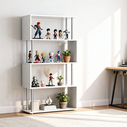5-Tier Geometric Wooden Bookcase, S-Shaped Storage, White Display Bookshelves at Gallery Canada