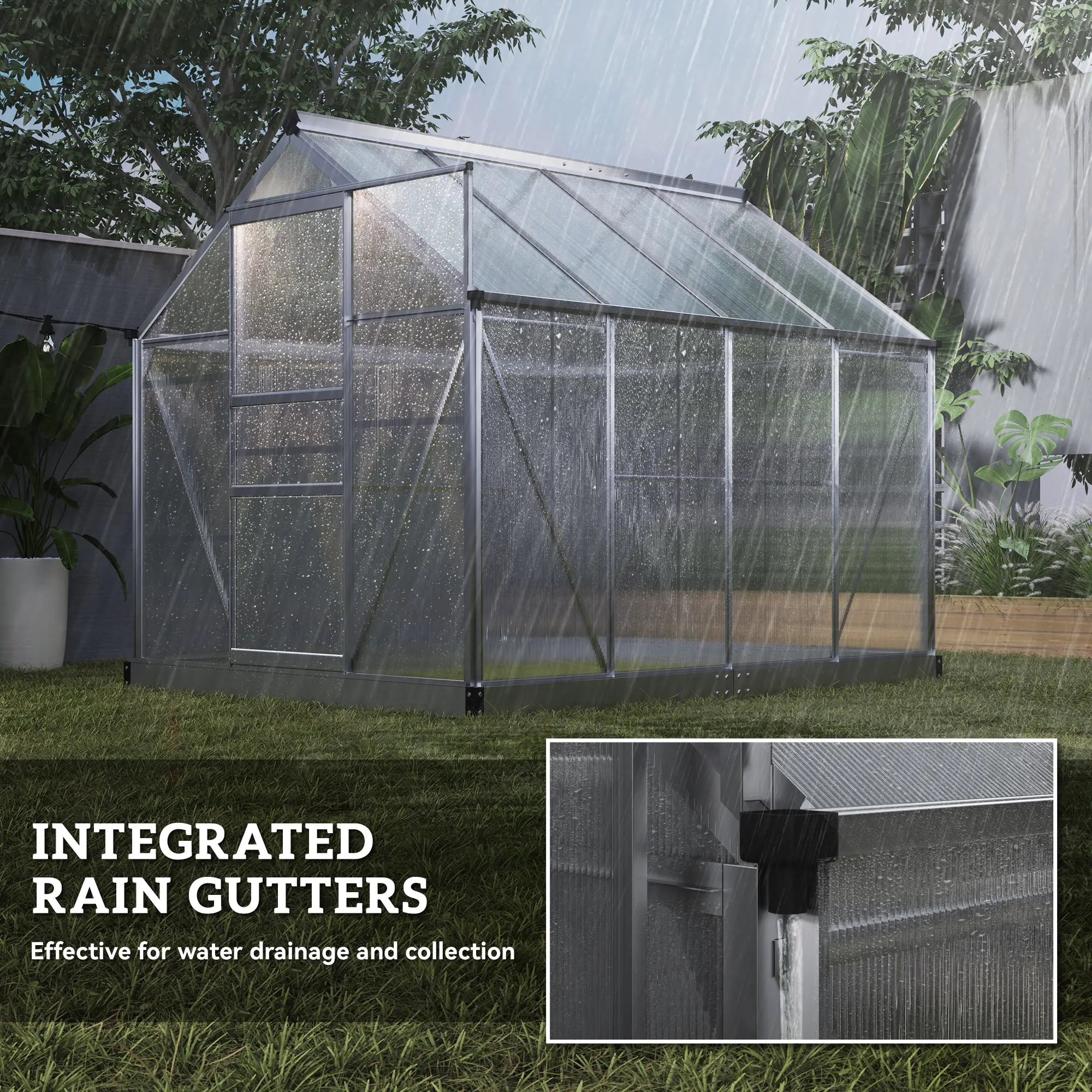 6' x 8' x 6.6' Polycarbonate Greenhouse, Walk-In Garden Kit, Silver Walk In Greenhouses at Gallery Canada