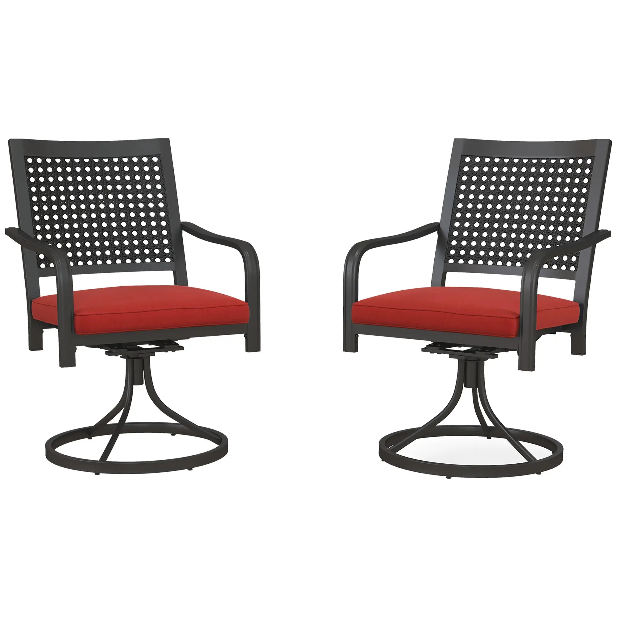 Patio Swivel Chair with Cushion, Outdoor Rocker, Curved Armrests, Red Bistro Sets Black, Red at Gallery Canada