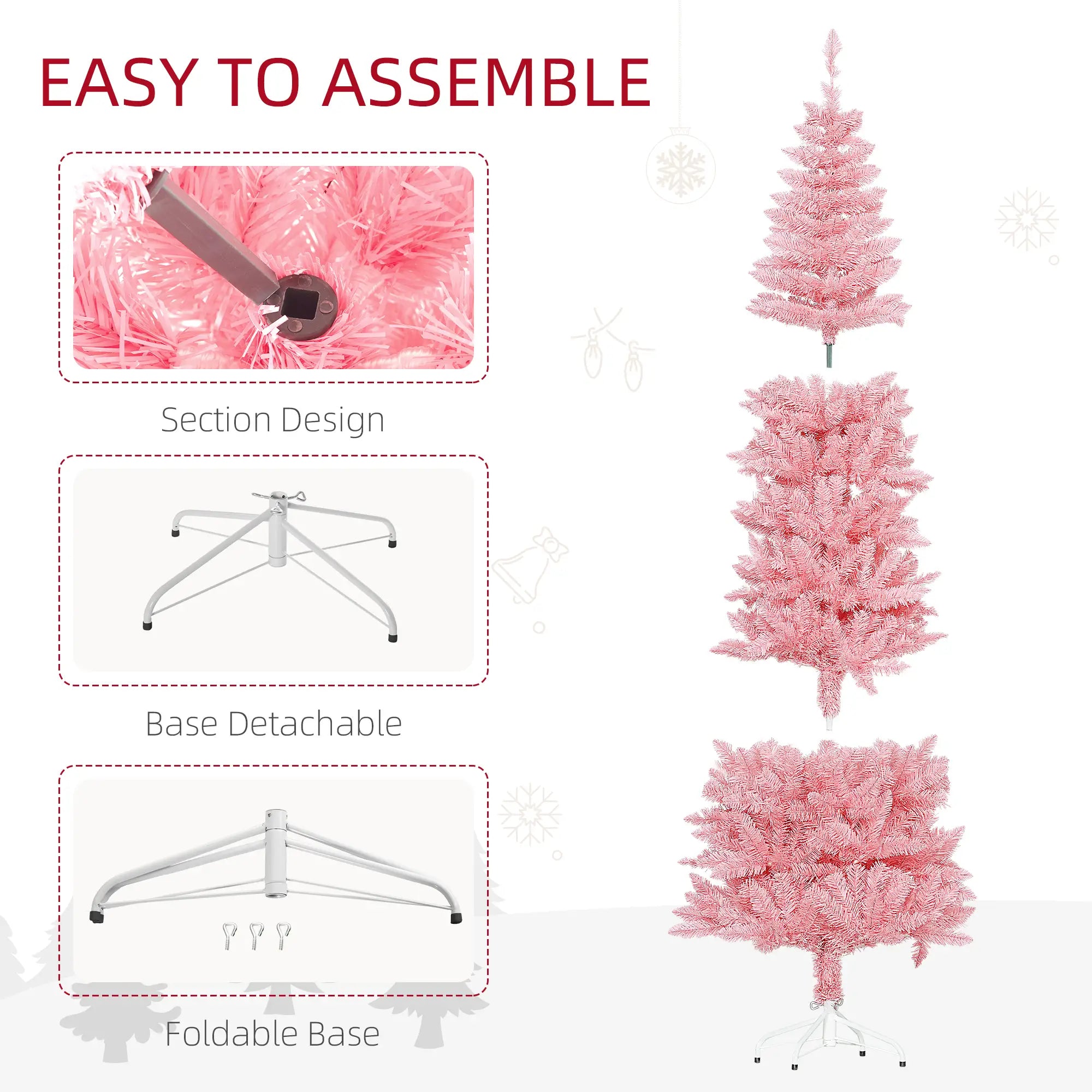 7ft Pencil Artificial Christmas Tree, 687 Branch Tips, Steel Base, Pink Pencil Christmas Trees at Gallery Canada