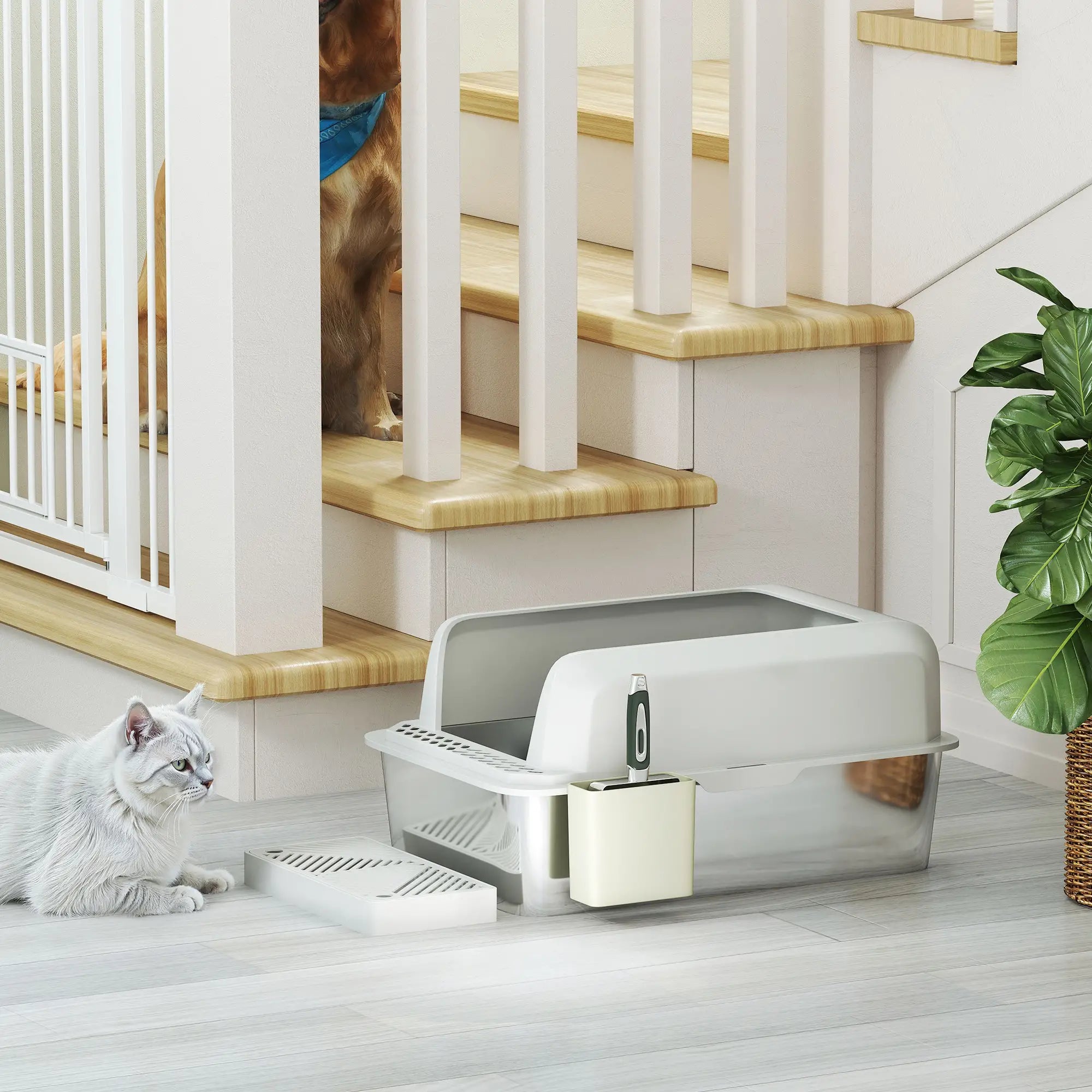 Stainless Steel Cat Litter Box, High Sided, Metal Scoop Holder, Easy Clean Cat Litter Box Enclosures at Gallery Canada