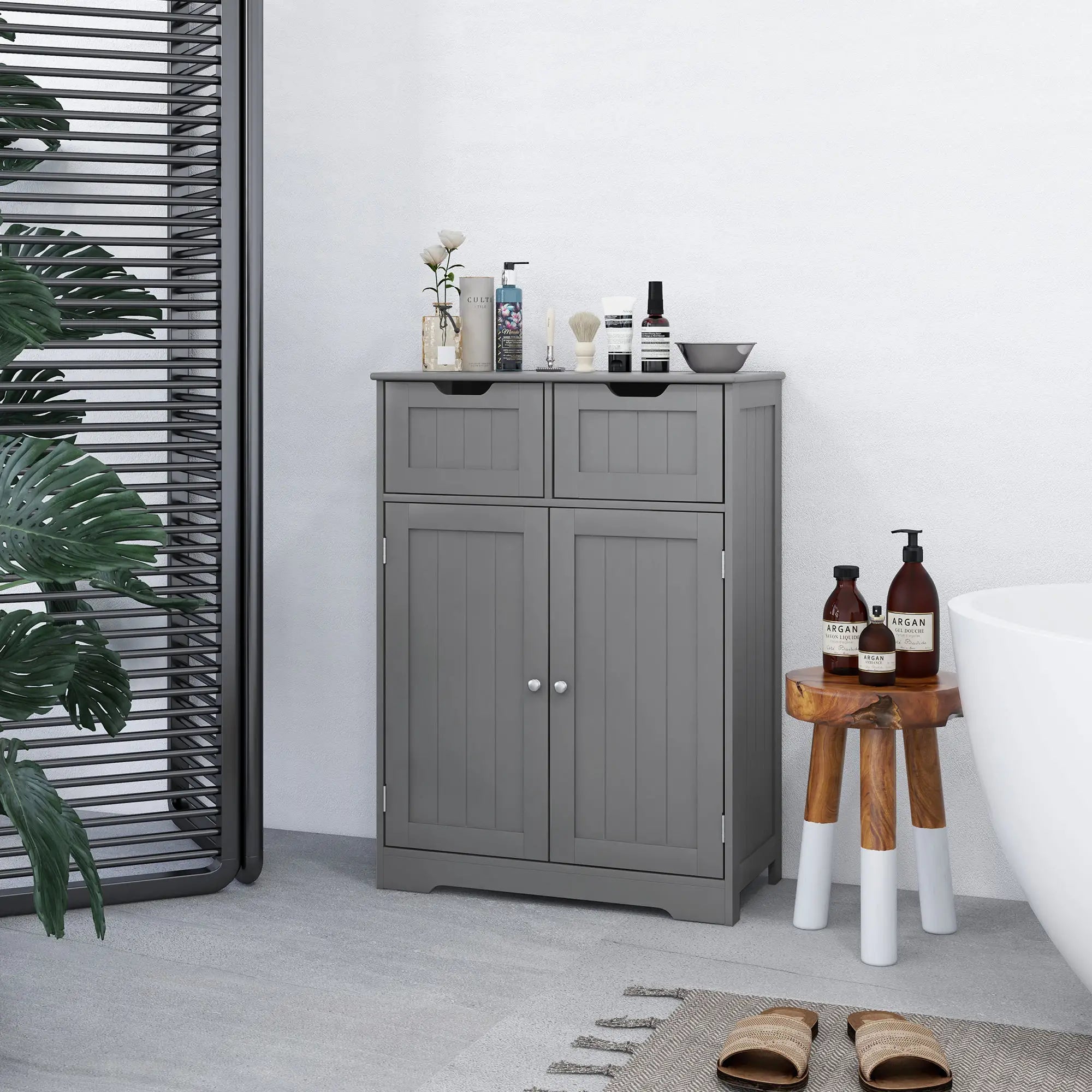 Bathroom Storage Cabinet, 2 Drawers, Adjustable Shelf, Grey Bathroom Cabinets at Gallery Canada