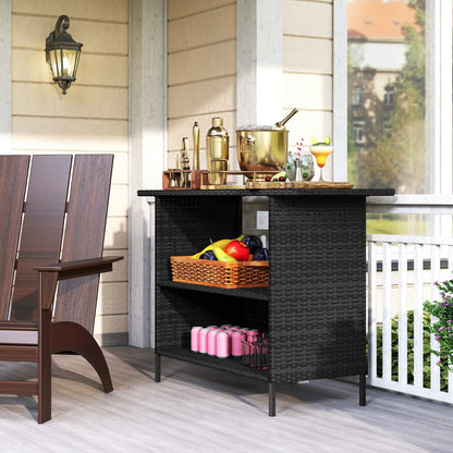 PE Rattan Outdoor Bar Table, 2 Shelves, Black Patio Side Tables at Gallery Canada