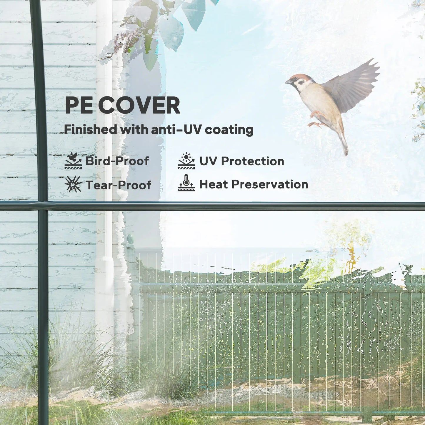 Polytunnel Greenhouse, Roll-Up Door, Mesh Window, 3 x 2 x 2 m, Clear