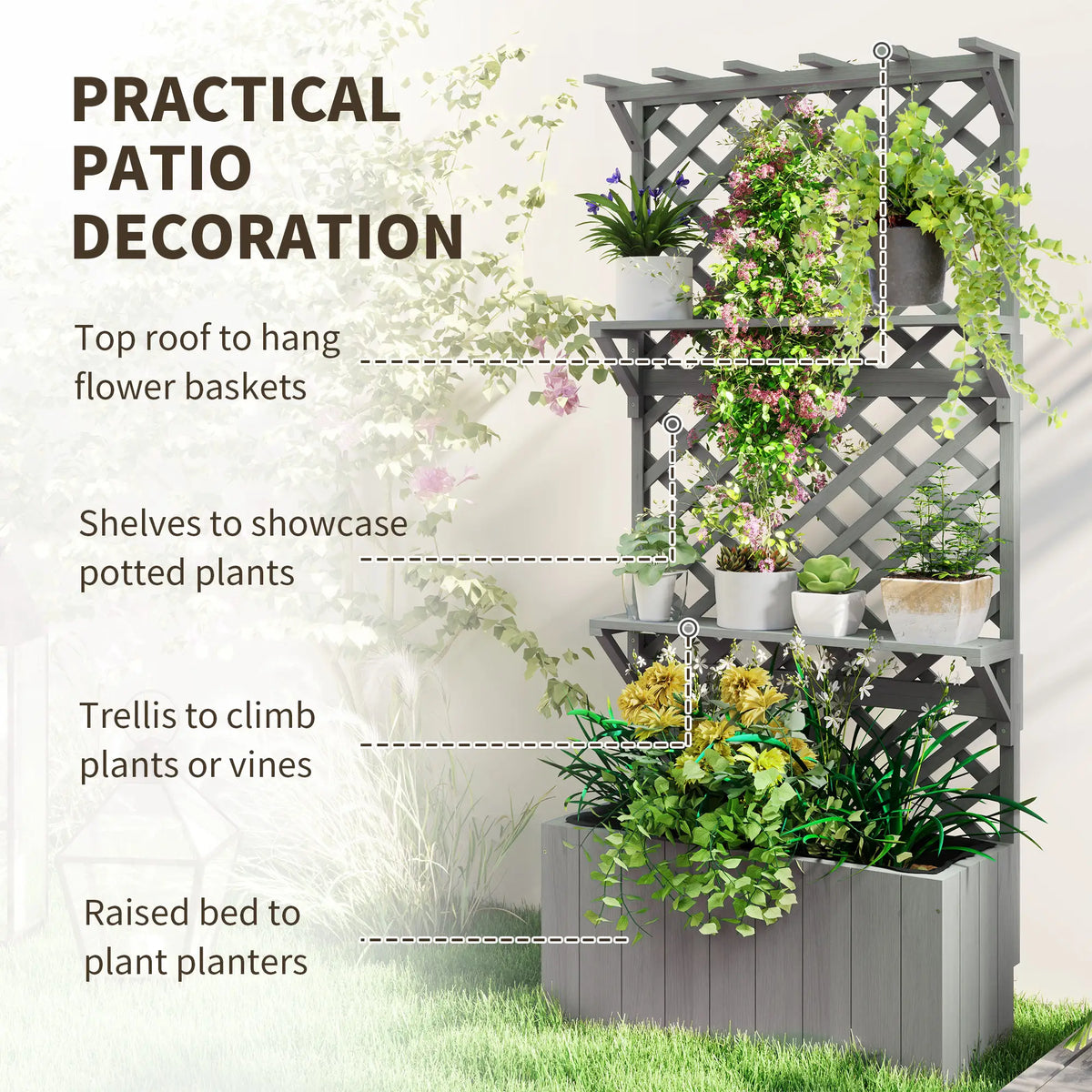 Raised Garden Bed, Wooden Planter with Trellis, Grey Raised Garden Beds at Gallery Canada