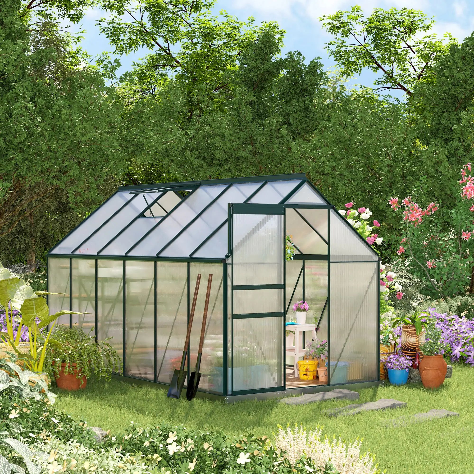 6' x 12' x 6.5' Polycarbonate Greenhouse, Walk-in, Adjustable Roof Vent, Green Walk In Greenhouses at Gallery Canada