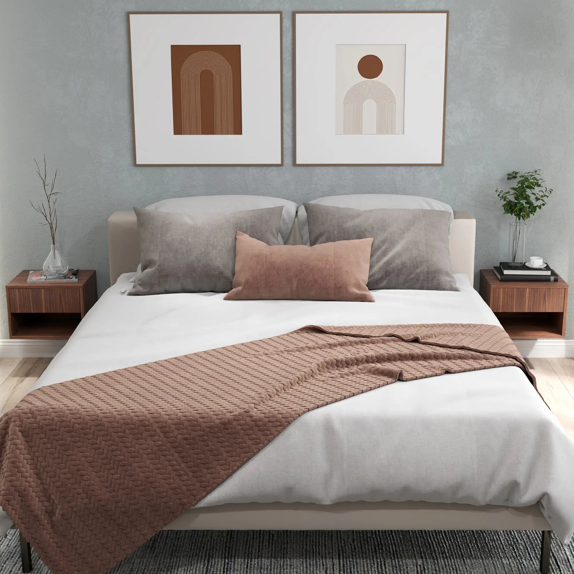 Floating Nightstand Set of 2, Wall Mounted, Brown Bedside Tables at Gallery Canada