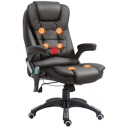 Heated Ergonomic Massage Swivel Office Chair, High Back Faux Leather, Brown