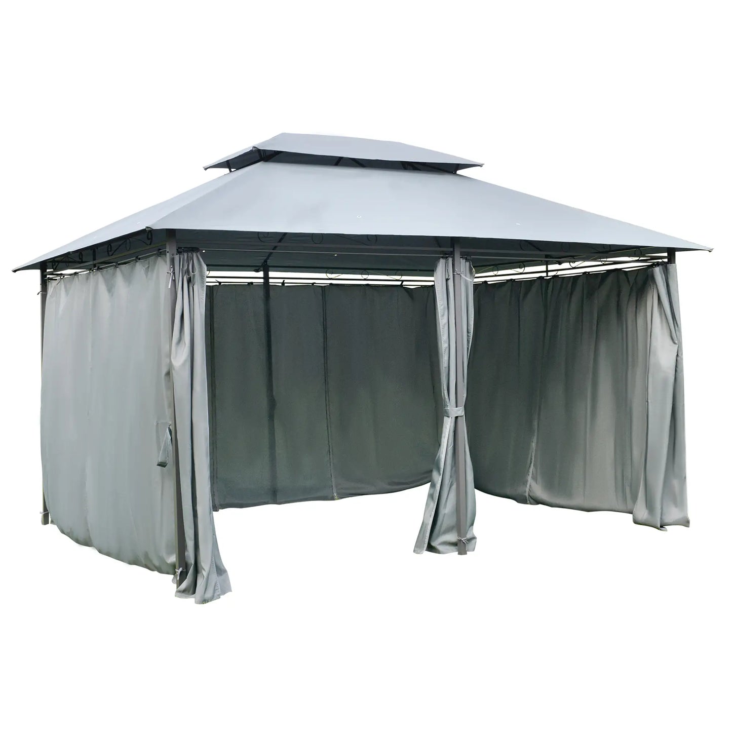 13'L x 10'W x 8.7'H Patio Gazebo, 2-Tiers Garden Canopy, Grey Gazebos Grey at Gallery Canada