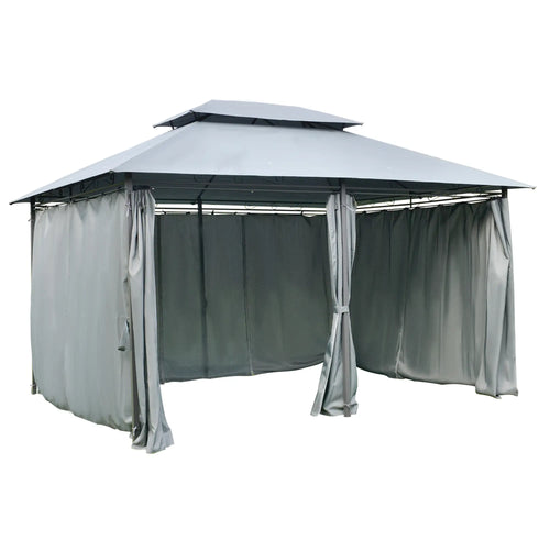 13'L x 10'W x 8.7'H Patio Gazebo, 2-Tiers Garden Canopy, Grey