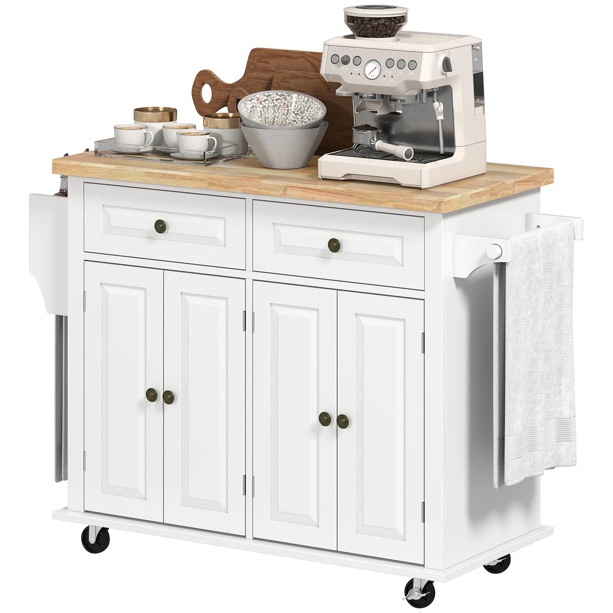 Kitchen Island with Storage, Rolling Trolley Cart with Rubber Wood Top, Spice Rack, Towel Rack, Grey Kitchen Islands & Kitchen Carts at Gallery Canada