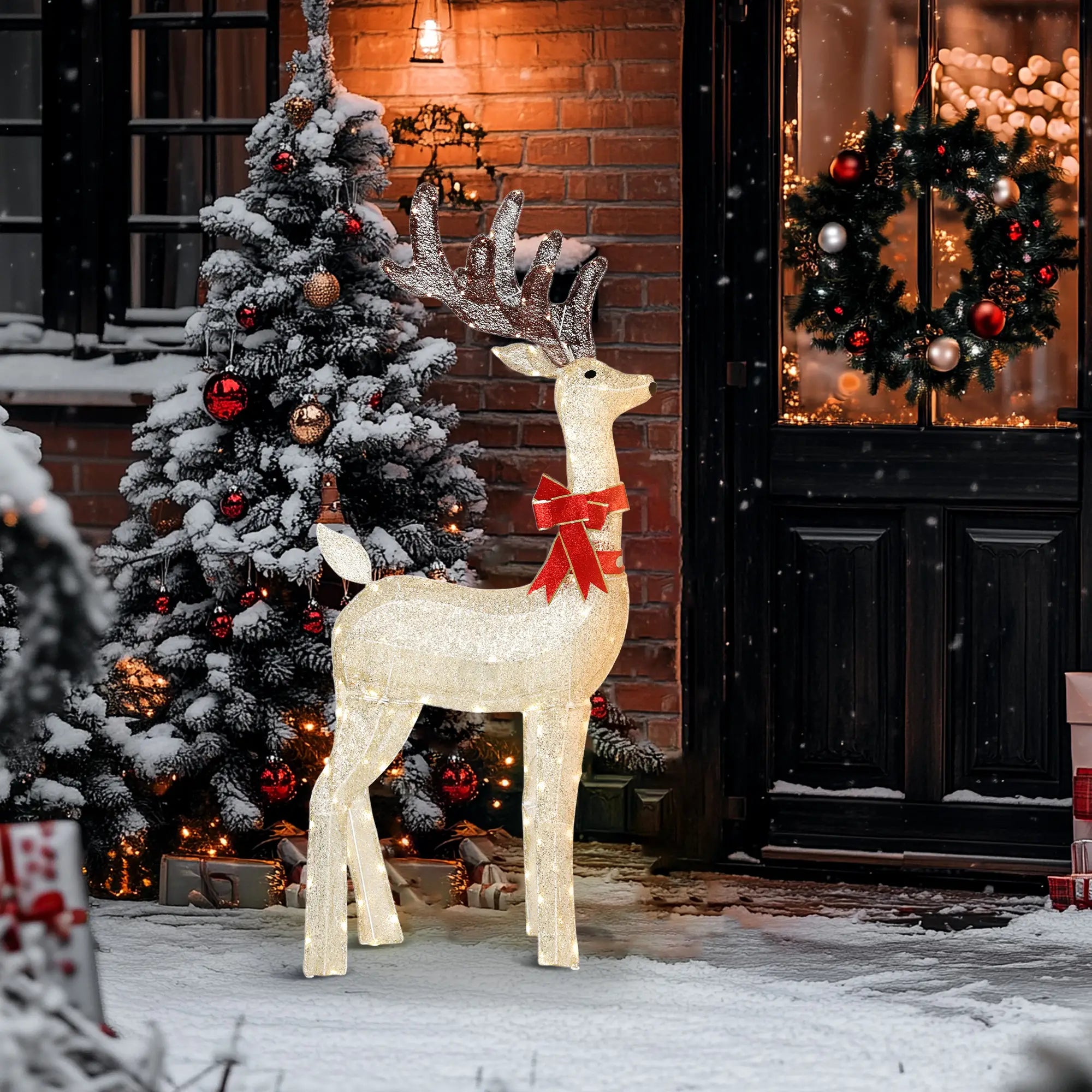 4.4FT Lighted Christmas Deer, Rotating Head, 123 LED Lights, Outdoor Waterproof Christmas Decorations at Gallery Canada