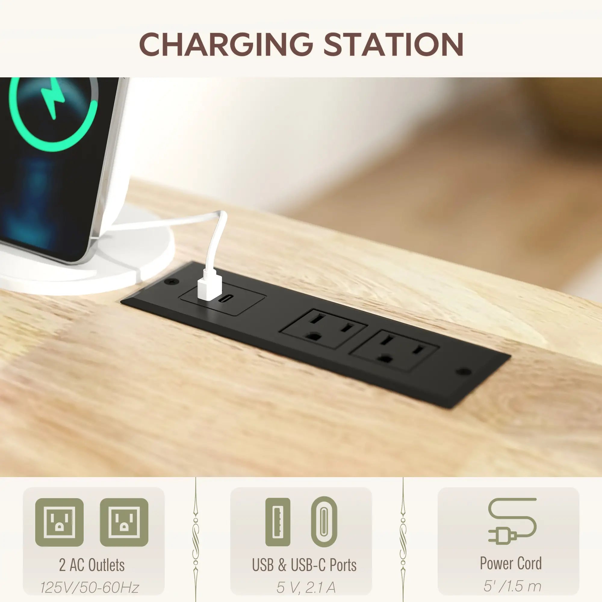 Kitchen Island on Wheels, Wood Drop Leaf, Charging Station, Adjustable Shelf, White Kitchen Islands & Kitchen Carts at Gallery Canada