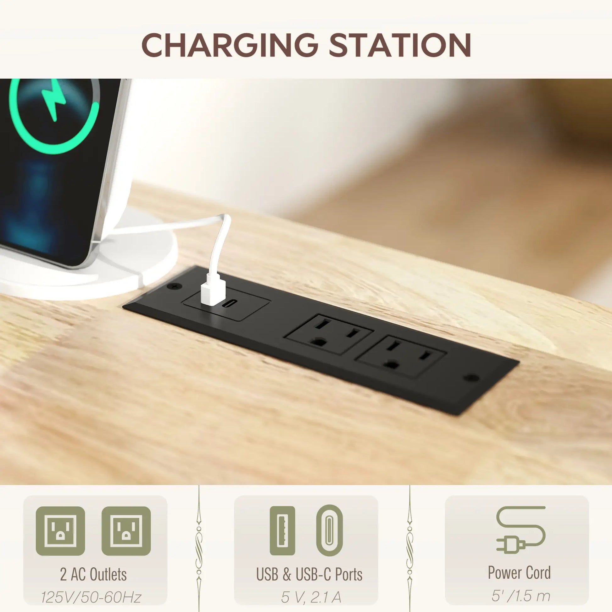 Kitchen Island on Wheels, Wood Drop Leaf, Charging Station, Adjustable Shelf, White Kitchen Islands & Kitchen Carts at Gallery Canada