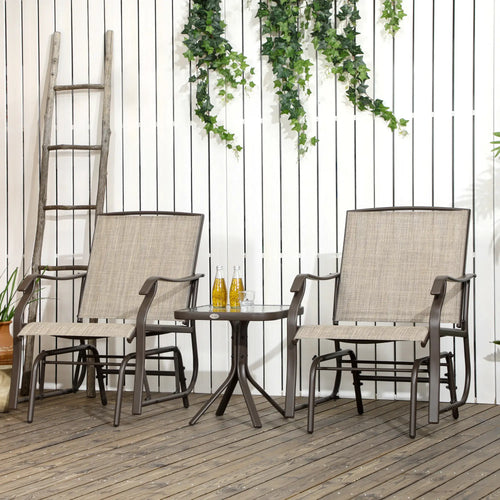3 Piece Patio Glider Set, Outdoor Gliders, Mesh Seat, Glass Table, Mixed Brown, Brown