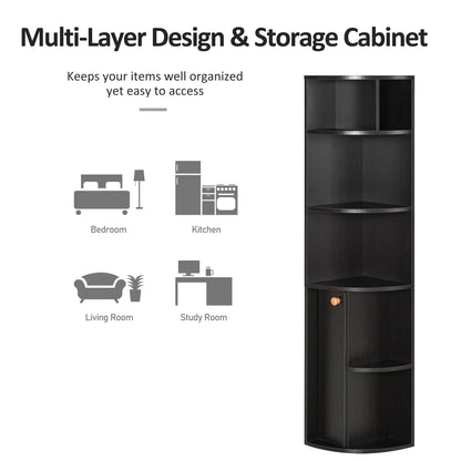 5-Tier Corner Bookcase, Storage Bookshelf, Open Compartments, Cabinet, Black Bookcases With Doors at Gallery Canada