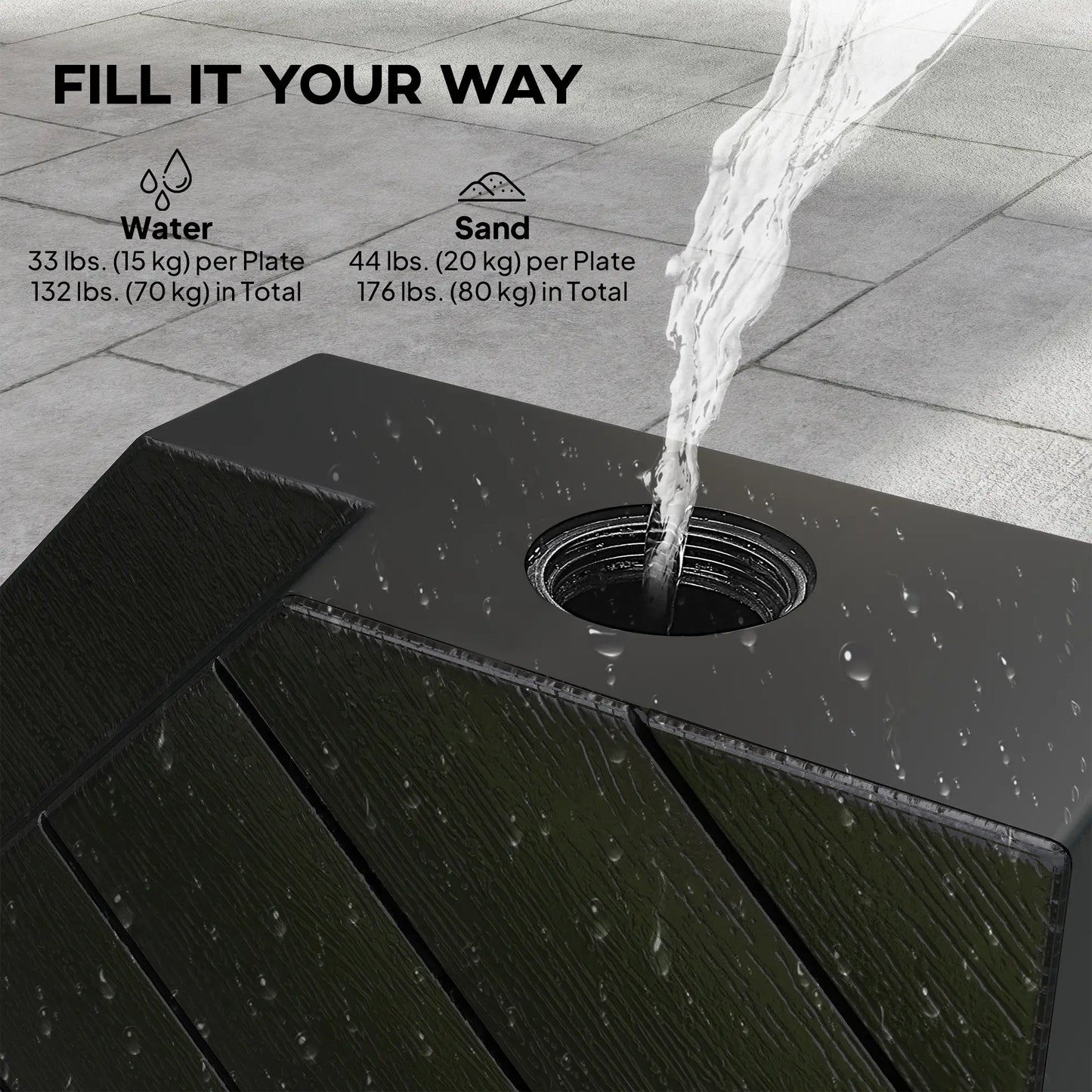 Offset Umbrella Base, 132 lb. Water or 176 lb. Sand Capacity, Black Umbrella Bases at Gallery Canada