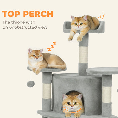 62" Cat Tree With Scratching Post, 2 Condos, Hammock, Light Grey