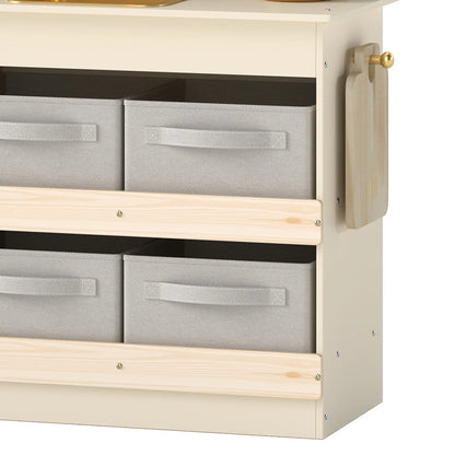 Ensemble de cuisine en bois pour enfants, lumières, sons, 12 pièces, crème