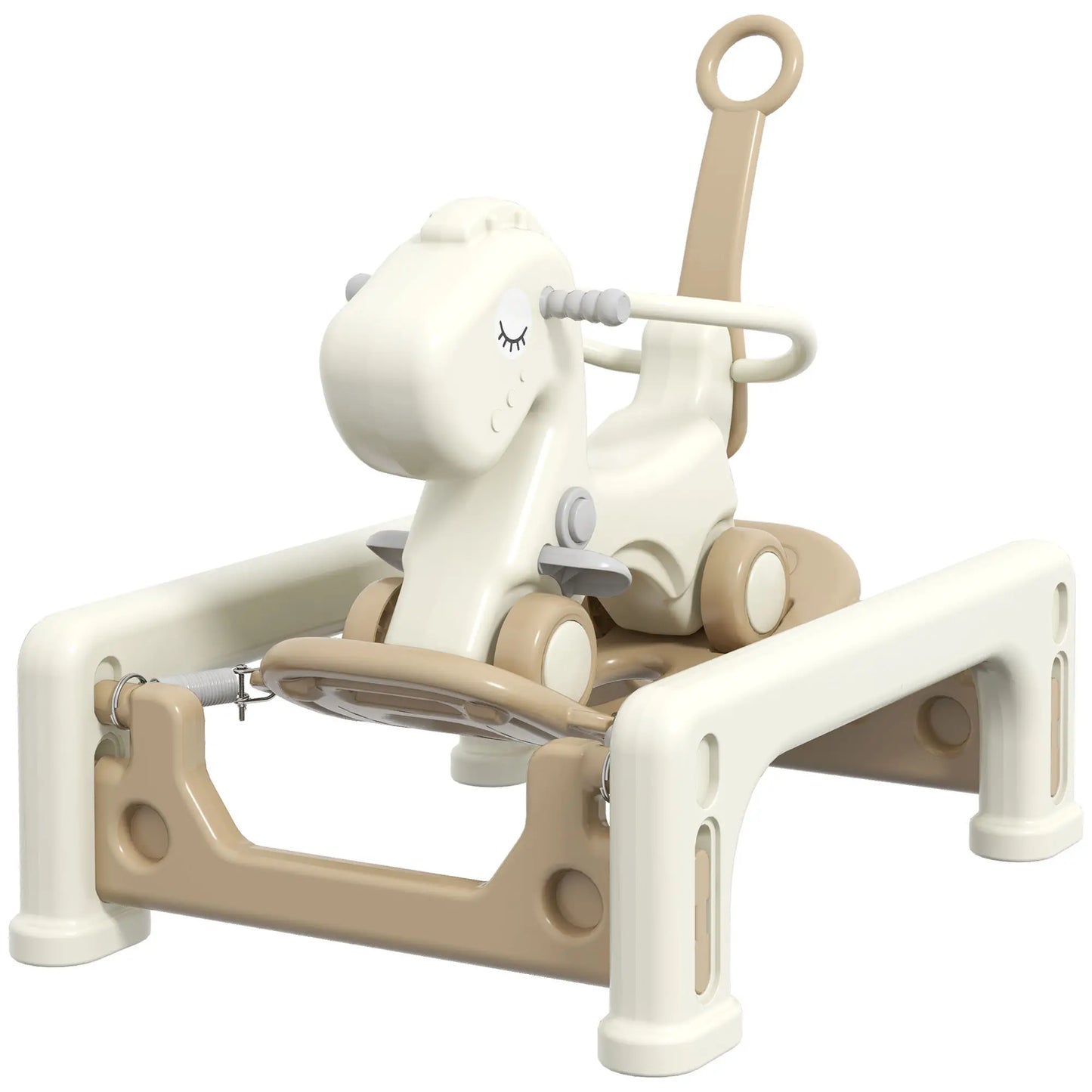 5 in 1 Rocking Horse for Toddlers, Balance Board, Push Handle, 4 Wheels Rocking Horses Cream White, Kahaki at Gallery Canada