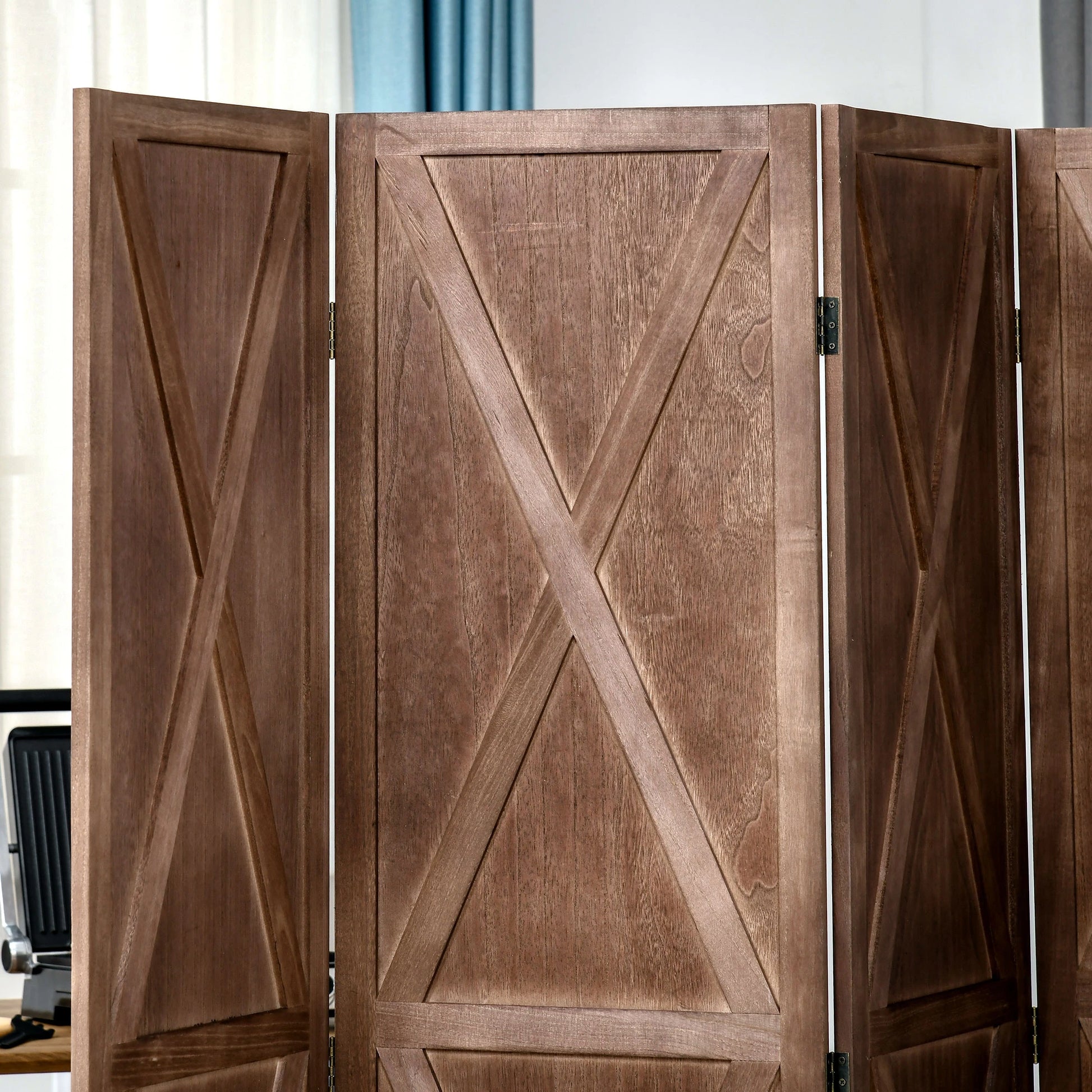 4-Panel Farmhouse Room Divider, Foldable Wooden Frame 5.6FT, Walnut Room Dividers at Gallery Canada