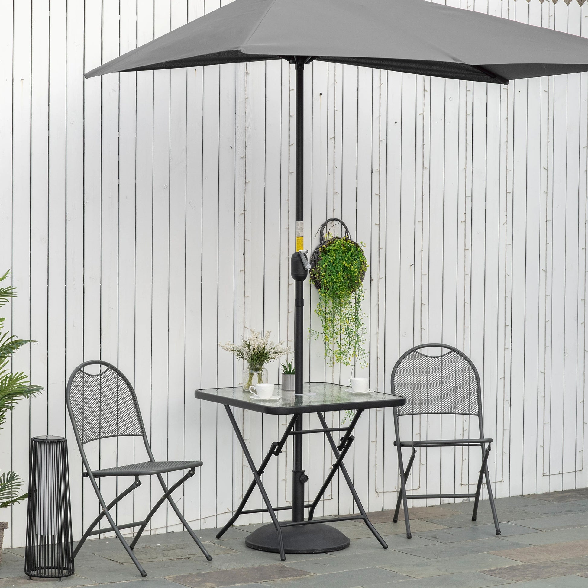 30" Square Outdoor Dining Table, Foldable, Water-Grain Glass Top, Black Patio Side Tables at Gallery Canada