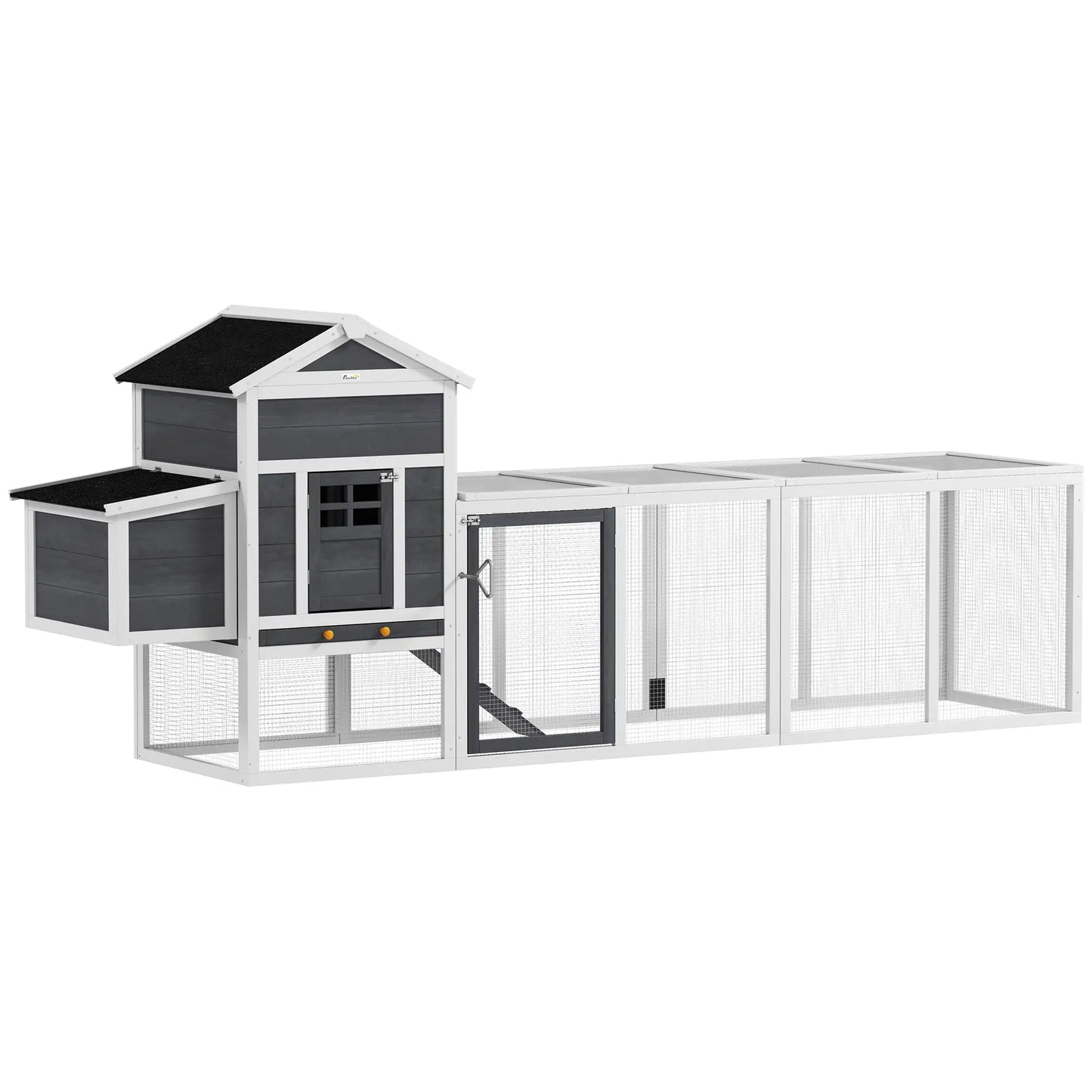 Extra Large Chicken Coop, 117", Asphalt Roof, Slide-out Tray, Nesting Box, Grey Chicken Coops Grey, White at Gallery Canada