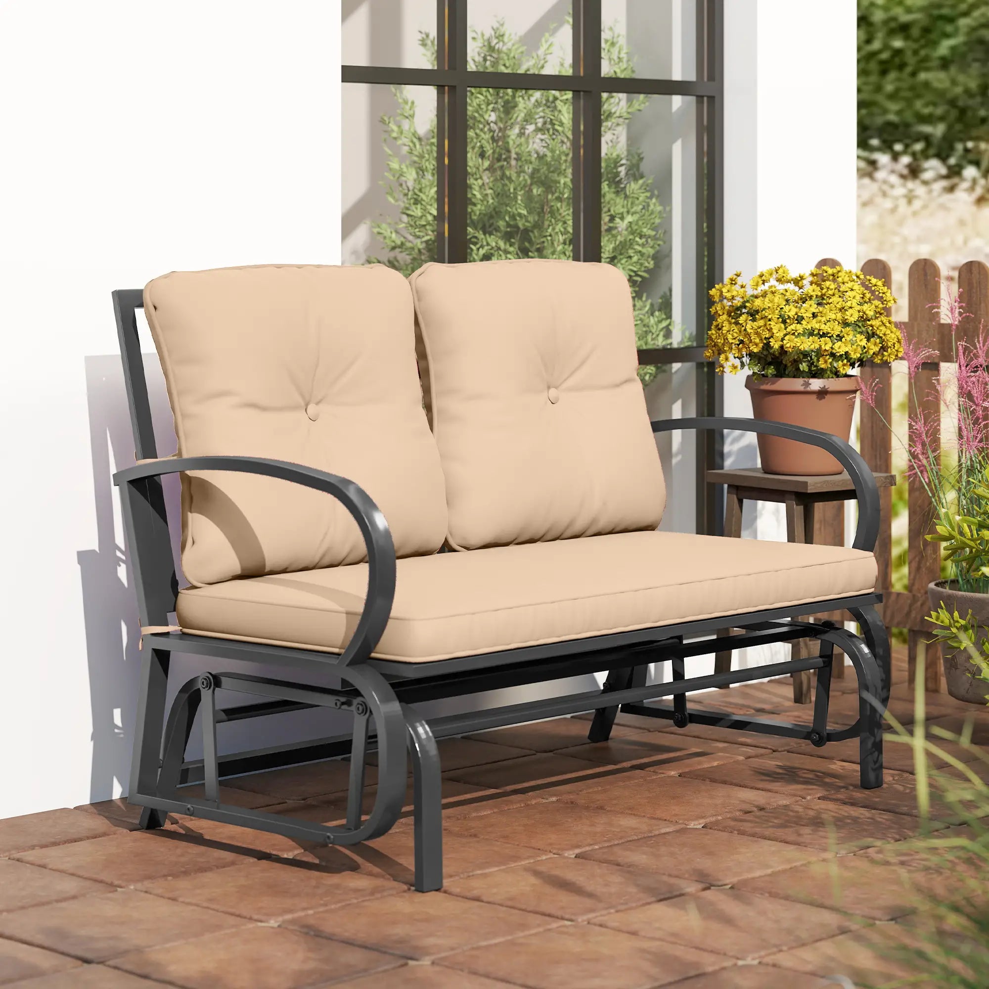 2-Person Outdoor Glider Chair, Steel Frame With Cushions, Khaki Outdoor Gliders at Gallery Canada