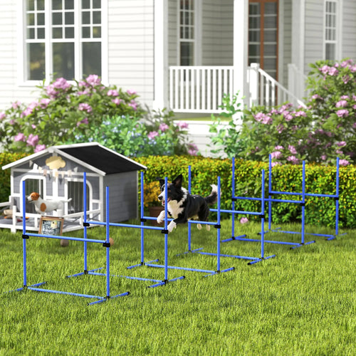 Set of 6 Dog Agility Training Jump Bars, Adjustable, Blue