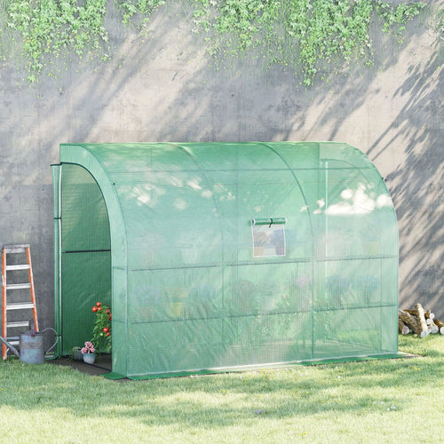 Walk-in Lean-to Greenhouse, 10' x 5' x 7', PE Cover, Green