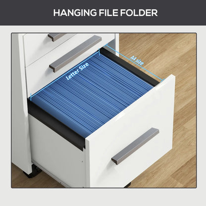 3 Drawer File Cabinet with Lock, Lockable on Wheels, Letter and A4 Size, White Office Cabinets & Cupboards at Gallery Canada