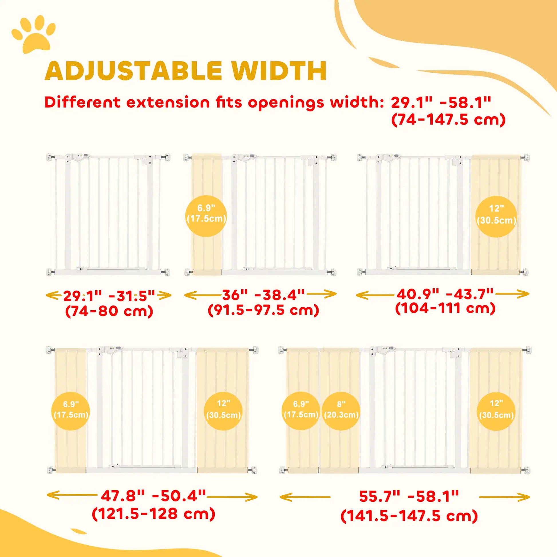 30 Inch Pet Gate with Door, 7", 8", 12" Extensions Kit Houses, Kennels & Pens at Gallery Canada