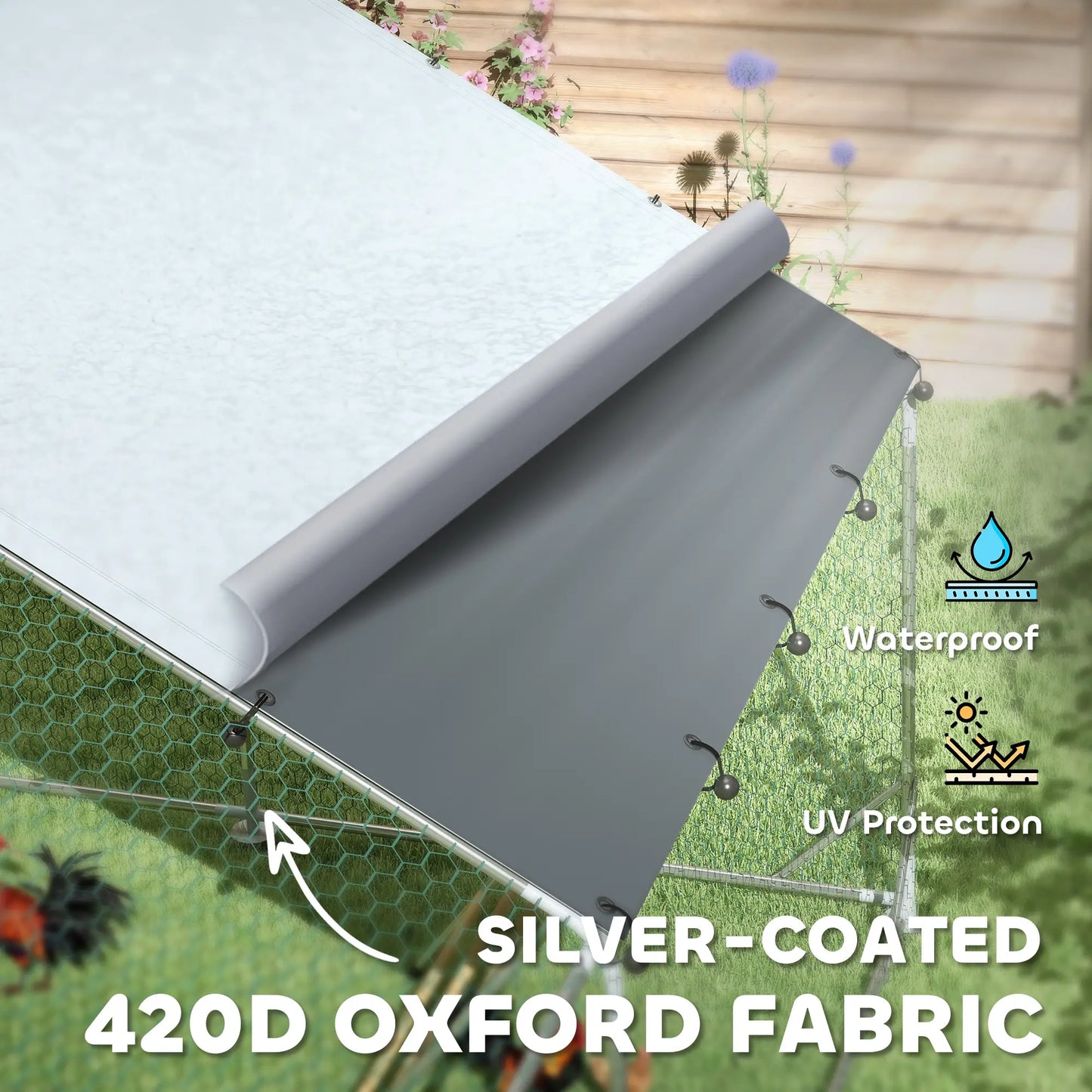 Large Metal Chicken Run, Waterproof UV-Resistant Cover, Feeding Door, Hanging Feeder, Perch, 18-24 Chickens Chicken Coops at Gallery Canada