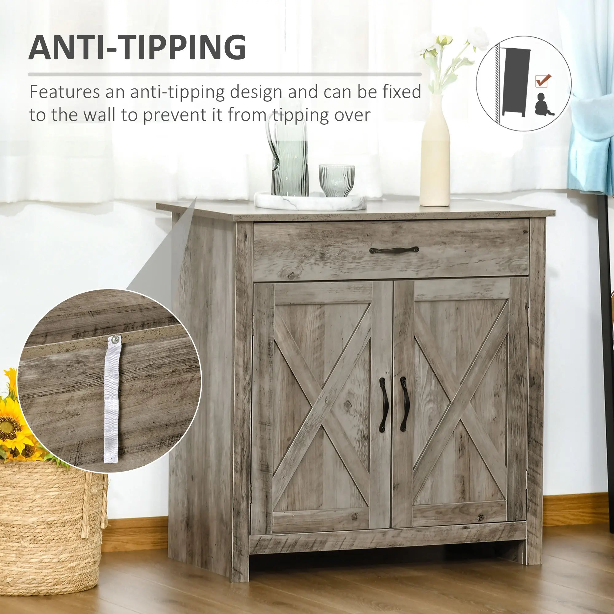 Farmhouse Sideboard Buffet, Storage Cabinet with Barn Doors, Ash Grey Bar Cabinets at Gallery Canada