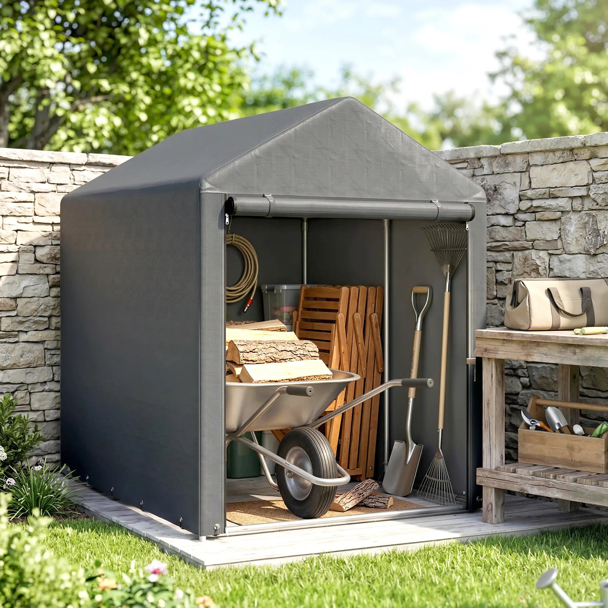 Bike Storage Shed, Motorcycle Shelter, Galvanized Steel, 4x6 Ft, Green Sheds at Gallery Canada