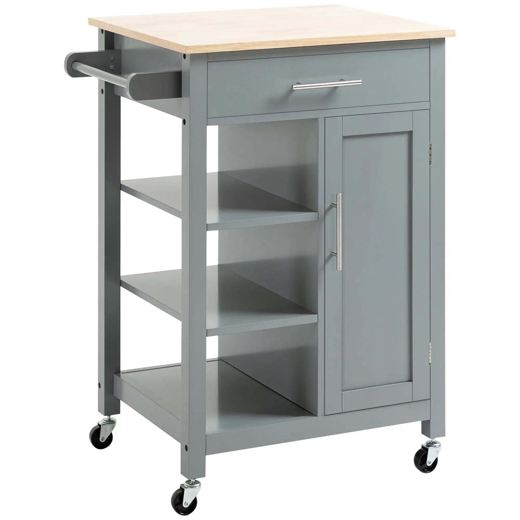 Compact Kitchen Cart on Wheels, Open Shelf, Storage Drawer, Grey Kitchen Islands & Kitchen Carts Grey at Gallery Canada