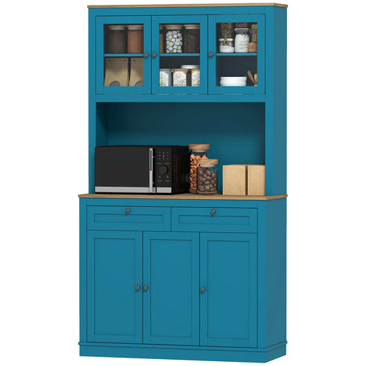 71" Pantry Cabinet with Microwave Space, Adjustable Shelves, Navy Blue Kitchen Pantry Cabinets Navy Blue, Oak at Gallery Canada