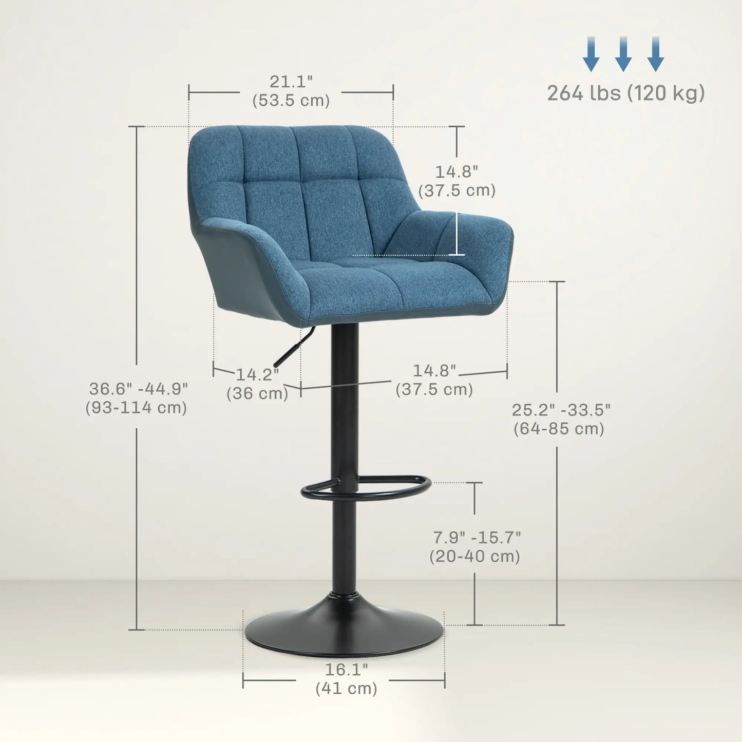 Swivel Barstools Set of 2, Adjustable with Footrest, Dark Blue Bar Stools at Gallery Canada