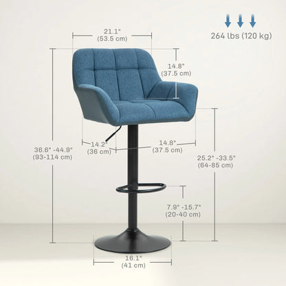 Swivel Barstools Set of 2, Adjustable with Footrest, Dark Blue Bar Stools at Gallery Canada