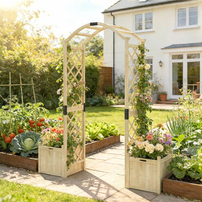 Wooden Garden Arch With 2 Planter Boxes, Arch Trellis, Natural Wood Garden Arches at Gallery Canada