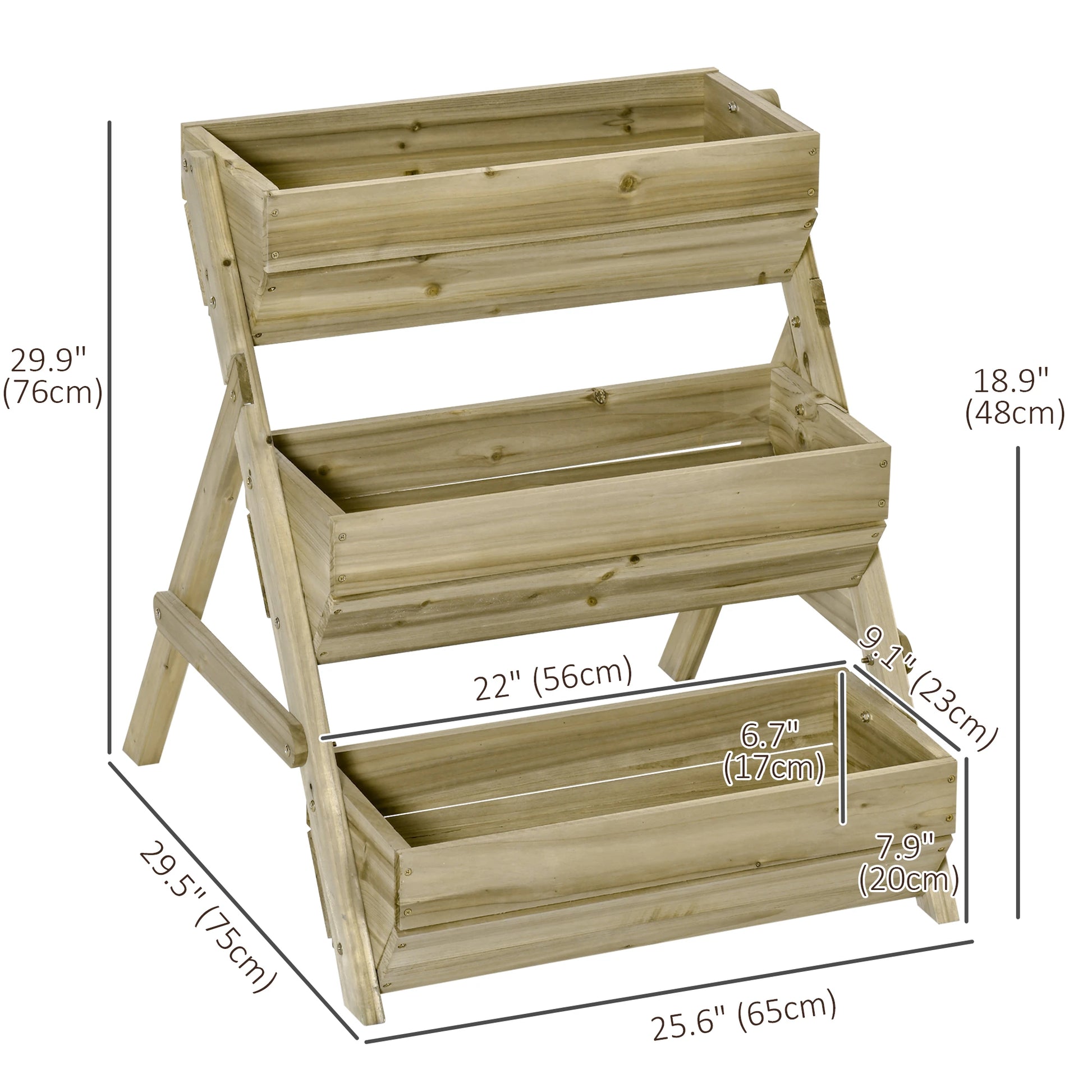 3 Tier Elevated Planter Box, Wooden Raised Garden Bed, 26" x 30" x 30", Green Elevated Garden Beds at Gallery Canada