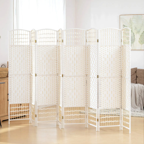 8 Panel Folding Room Divider, Portable Privacy Screen, White