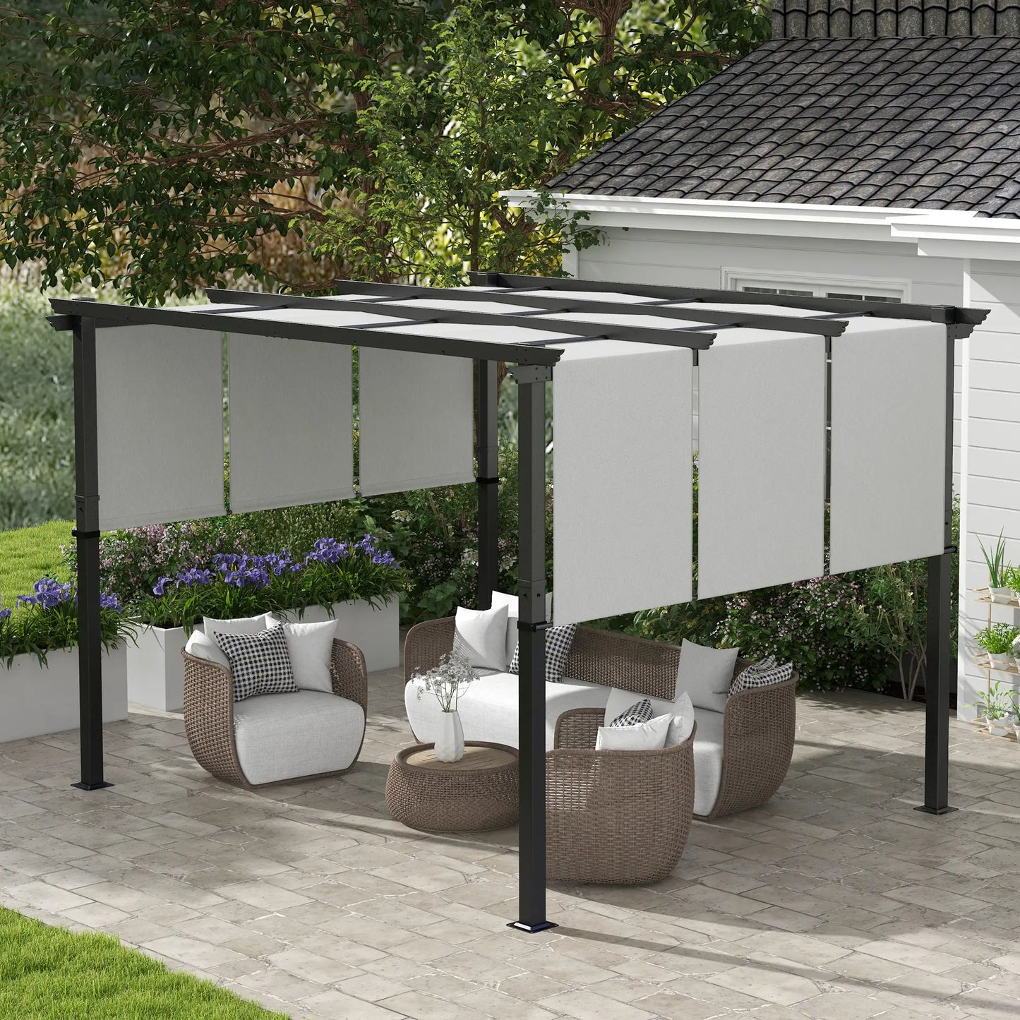 10' x 12' Metal Pergola With Retractable Canopy, For Garden Patio Pergolas at Gallery Canada
