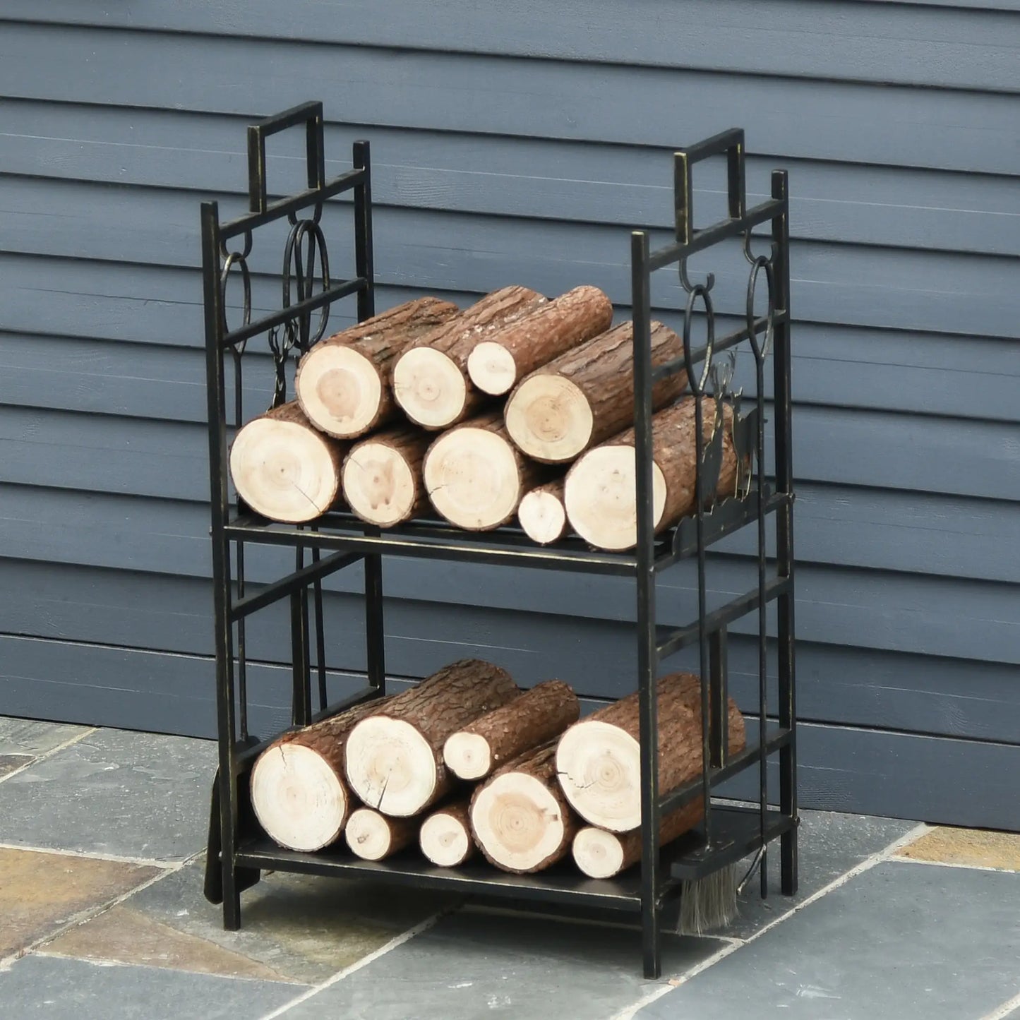 2-Layer Heavy Duty Firewood Rack, 4 Tools, Black and Gold Firewood Racks at Gallery Canada