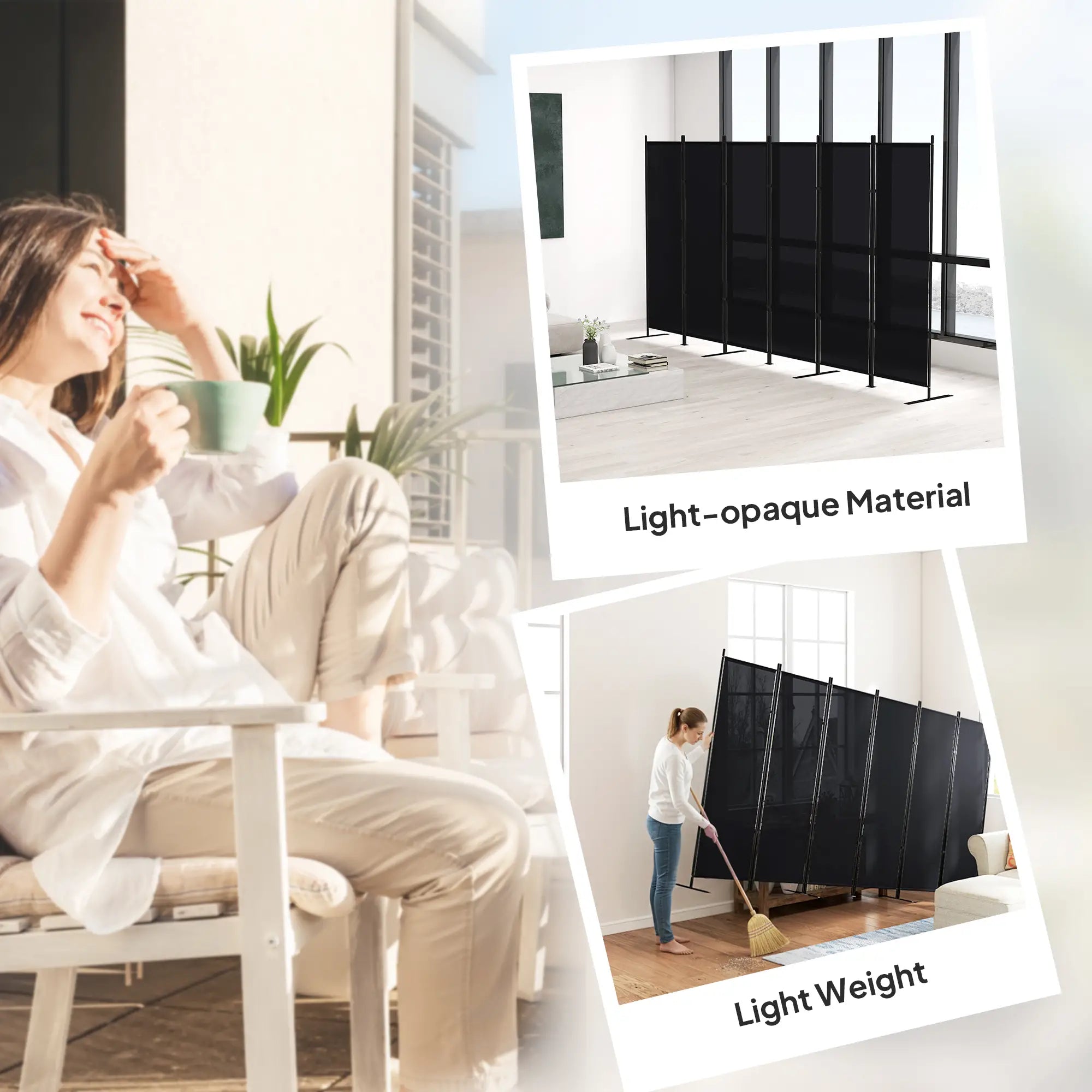 6 Ft 6 Panel Folding Room Divider, Portable Privacy Screen, Black Room Dividers at Gallery Canada