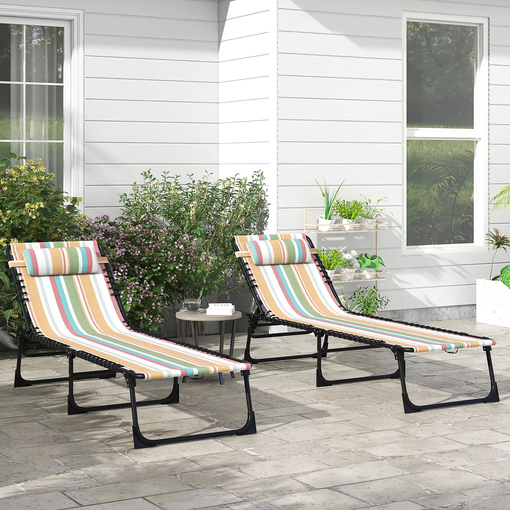 Folding Lounge Chair, Adjustable Chaise With Headrest, Multi-Colored Lounger Chairs at Gallery Canada