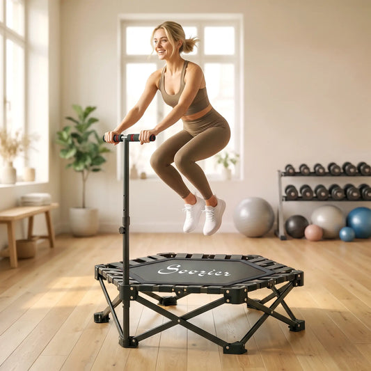 42" Foldable Mini Trampoline with Adjustable Foam Handle Trampolines Black at Gallery Canada